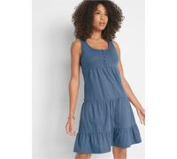 Jerseykleid BONPRIX "Baumwoll Jerseykleid, kurz", Damen, Gr. 32/34 (XS), N-Gr, blau (indigo), Jersey, Obermaterial: 100% Baumwolle, unifarben, A-Linie knielang, Rundhals, Kleider Jerseykleid, für ents