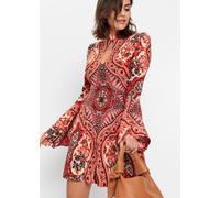 Jerseykleid BONPRIX, Damen, Gr. 32/34 (XS), N-Gr, rot (rot, beige bedruckt), Obermaterial: 95% Polyester, 5% Elasthan, ausgestellt, Kleider Jerseykleid, für eleganten Look, aus Polyester und Elasthan,