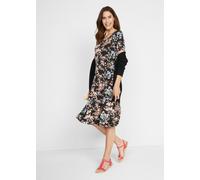 Jerseykleid BONPRIX, Damen, Gr. 40/42 (M), N-Gr, schwarz floral bedruckt, Jersey, Obermaterial: 95% Viskose, 5% Elasthan, A-Linie, Kleider Jerseykleid, für warme Tage, aus Viskose mit Elasthan, A-Lini