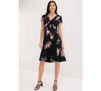 Jerseykleid BONPRIX, Damen, Gr. 40/42 (M), N-Gr, schwarz (schwarz geblümt), Obermaterial: 95% Viskose, 5% Elasthan, ausgestellt, Kleider Jerseykleid, für warme Tage, aus Viskose und Elasthan, ausgeste