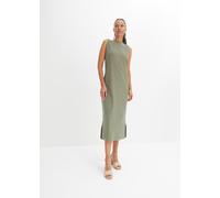 Jerseykleid BONPRIX, Damen, Gr. 44/46 (L), N-Gr, grün (oliv), Jersey, Obermaterial: 95% Baumwolle, 5% Elasthan, bequem, Kleider Jerseykleid, aus Rippjersey, mit rundem geripptem Halsausschnitt, ohne Ä