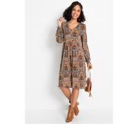 Jerseykleid BONPRIX, Damen, Gr. 44/46 (L), N-Gr, rot, bunt paisley, Jersey, Obermaterial: 95% Viskose, 5% Elasthan, ausgestellt, Kleider Jerseykleid, für kühle Tage, aus Viskose mit Elasthan, ausgeste