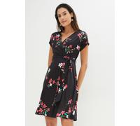 Jerseykleid BONPRIX, Damen, Gr. 44/46 (L), N-Gr, schwarz, himbeere geblümt, Jersey, Obermaterial: 95% Polyester, 5% Elasthan. Futter: 100% Polyester, regular fit, Kleider Jerseykleid, für festliche An