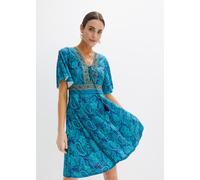 Jerseykleid BONPRIX, Damen, Gr. 44/46 (L), N-Gr, türkis paisley, Jersey, Obermaterial: 95% Polyester, 5% Elasthan, ausgestellt, Kleider Jerseykleid, ausgestellte Passform, Kurzarm, mit Schnürung und B