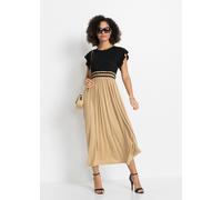 Jerseykleid BONPRIX, Damen, Gr. 48/50 (XL), N-Gr, beige (schwarz, latte macchiato), Jersey, Obermaterial: 95% Viskose, 5% Elasthan, ausgestellt, Kleider Jerseykleid, für Frühling und Sommer, aus Visko