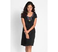 Jerseykleid BONPRIX, Damen, Gr. 48/50 (XL), N-Gr, schwarz (schwarz geblümt), Jersey, Obermaterial: 100% Baumwolle, bestickt, schmal knielang, Rundhals, Kleider Jerseykleid, für den Alltag, aus Baumwol