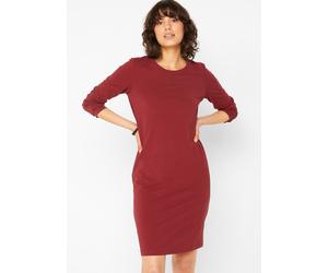 Jerseykleid BONPRIX "Figurbetontes Jerseykleid (2er Pack)", Damen, Gr. 40/42 (M), N-Gr, grau (anthrazit meliert, rubinrot), Jersey, Obermaterial: 55% Baumwolle, 40% Polyester, 5% Elasthan, meliert, sl