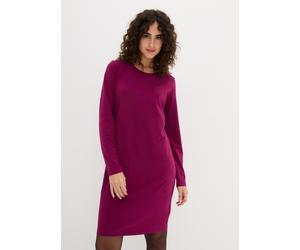 Jerseykleid BONPRIX "Figurbetontes Jerseykleid (2er Pack)", Damen, Gr. 40/42 (M), N-Gr, lila (beere, schwarz), Jersey, Obermaterial: 95% Baumwolle, 5% Elasthan, unifarben, slim fit kniefrei, Rundhals,