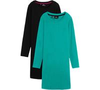 Jerseykleid BONPRIX "Figurbetontes Jerseykleid (2er Pack)", Damen, Gr. 44/46 (L), N-Gr, grün (smaragd, schwarz), Jersey, Obermaterial: 95% Baumwolle, 5% Elasthan, unifarben, slim fit kniefrei, Rundhal