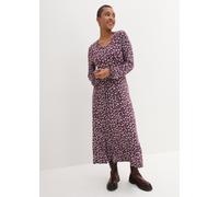 Jerseykleid BONPRIX "Jerseykleid aus fließendem Viskose-Mix", Damen, Gr. 48/50 (XL), N-Gr, lila (aubergine geblümt), Obermaterial: 95% Viskose, 5% Elasthan, bequem, Kleider Jerseykleid, für vielseitig