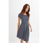 Jerseykleid BONPRIX "Jerseykleid aus Viskose-Mix", Damen, Gr. 50, N-Gr, dunkelblau, wollweiß gepunktet, Obermaterial: 95% Viskose, 5% Elasthan, ausgestellt, Kleider Jerseykleid, für sommerliche Tage, 