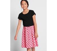 Jerseykleid BONPRIX "Jerseykleid mit Baumwolle", Mädchen, Gr. 164/170, N-Gr, schwarz (schwarz, knallrosa), Obermaterial: 95% Baumwolle, 5% Elasthan, regular fit, Kleider Jerseykleid, mit Baumwolle, Re