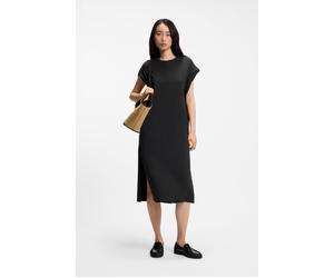 Jerseykleid BOSS ORANGE "Edress Premium Damenmode", Damen, Gr. L, N-Gr, schwarz 001, Jersey, Obermaterial: 55% Baumwolle, 37% Modal, 8% Elasthan, unifarben, figurumspielend lang, Rundhals, weit eingef