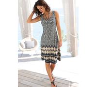 Jerseykleid BUFFALO, Damen, Gr. 34, N-Gr, schwarz, beige bedruckt, Jersey, Obermaterial: 100% Viskose, bedruckt, figurbetont kniefrei, V-Ausschnitt, Kleider Jerseykleid, mit Bindeband, sommerliches Tr