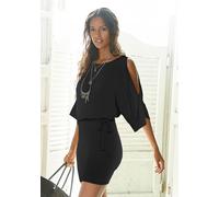 Jerseykleid BUFFALO "mit Ärmelschlitzen, Partykleid mit schmalem Rockteil", Damen, Gr. 38, N-Gr, schwarz, Jersey, Obermaterial: 95% Viskose, 5% Elasthan, unifarben, figurbetont kurz, Rundhals, Ärmel m