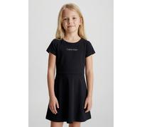 Jerseykleid CALVIN KLEIN JEANS "PUNTO DRESS", Mädchen, Gr. 16 (176), N-Gr, ck schwarz, Jeans, Obermaterial: 66% Viskose, 30% Polyamid, 4% Elasthan, unifarben, regular fit kniefrei, Rundhals, eingesetz
