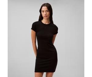 Jerseykleid CALVIN KLEIN JEANS "SS CTN CNTR 1X1 RB S", Damen, Gr. L (42), N-Gr, schwarz, Jersey, Obermaterial: 93% Baumwolle, 7% Elasthan, unifarben, figurbetont kurz, Rundhals, abgesteppte Kante, Kle