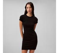 Jerseykleid CALVIN KLEIN JEANS "SS CTN CNTR 1X1 RB S", Damen, Gr. S (38), N-Gr, schwarz, Jersey, Obermaterial: 93% Baumwolle, 7% Elasthan, unifarben, figurbetont kurz, Rundhals, abgesteppte Kante, Kle
