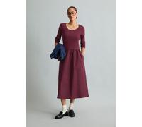 Jerseykleid MARC O'POLO DENIM "mit Baumwoll-Popelinerock", Damen, Gr. XS, Normalgrößen, lila (mahagony jam), Obermaterial: 96% Baumwolle, 4% Elasthan, unifarben, slim fit wadenlang, Rundhals, Kleider