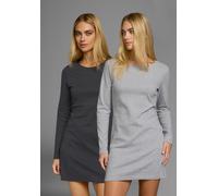 Jerseykleid FLASHLIGHTS "Basic-Schnitt mit Rundhals und langen Ärmeln", Damen, Gr. 40, N-Gr, schwarz (schwarz, grau melange), Interlock, Obermaterial: 100% Baumwolle. Obermaterial 2: 90% Baumwolle, 10