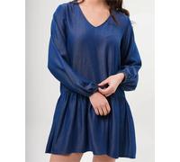 Jerseykleid FRESHLIONS "Bonnie", Damen, Gr. S, EURO-Größen, blau, 100% Baumwolle, normal, V-Ausschnitt, Kleider Jerseykleid, mit verspielten Ballonbündchen (27429558-S) blau