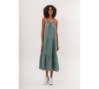 Jerseykleid FRESHLIONS "Jeanna", Damen, Gr. S, EURO-Größen, blau (petrol), 100% Leinen, lang, Rundhals, Kleider Jerseykleid, im einfarbigen Design (15926431-S) petrol