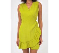 Jerseykleid FRESHLIONS "Mailinda", Damen, Gr. M, EURO-Größen, grün, 100% Leinen, unifarben, kurz, V-Ausschnitt, Kleider Jerseykleid, im eleganten Wickel-Design (83974638-M) grün