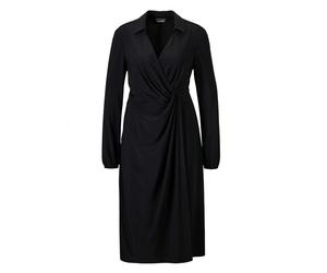 Jerseykleid GOLDNER "Kurzgröße Elegantes Jerseykleid mit V-Ausschnitt", Damen, Gr. 22, K-Gr, schwarz, Obermaterial: 92% Polyester PES. 8% Elasthan EL., Gummibündchen, Kleider Jerseykleid, Wickeloptik