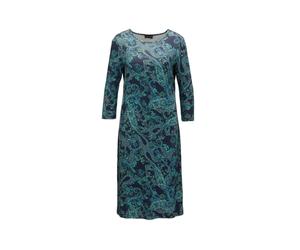 Jerseykleid GOLDNER "Midikleid mit Paisley-Muster", Damen, Gr. 52, N-Gr, blau (marine, petrol, gemustert), Obermaterial: 85% Viskose CV. 13% Polyamid PA. 2% Elasthan EL., figurumspielend, U-Boot-Aussc