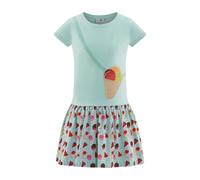 Jerseykleid HAPPY GIRLS, Mädchen, Gr. 104, N-Gr, ice blau, Jersey, Obermaterial: 95% Baumwolle, 5% Elasthan, bedruckt, unifarben, Basic knieumspielend, Rundhals, Kleider Jerseykleid, vorne mit applizi