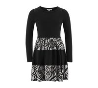 Jerseykleid HAPPY GIRLS, Mädchen, Gr. 146, N-Gr, schwarz-weiß (schwarz), Jersey, Obermaterial: 95% Baumwolle, 5% Elasthan, gemustert, knieumspielend, Rundhals, Kleider Jerseykleid, Baumwolle mit Stret