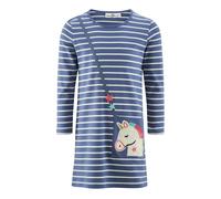 Jerseykleid HAPPY GIRLS, Mädchen, Gr. 92, N-Gr, blau (jeans blau), Jersey, Obermaterial: 100% Baumwolle, geringelt, gestreift, regular fit knielang, Rundhals, Kleider Jerseykleid (87084437-92)