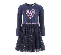 Jerseykleid HAPPY GIRLS, Mädchen, Gr. 92, N-Gr, blau (navy), Jersey, Obermaterial: 95% Baumwolle, 5% Elasthan. Obermaterial 2: 100% Polyester. Futter: 100% Polyester, bedruckt, regular fit knielang, R