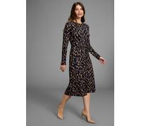 Jerseykleid HECHTER PARIS, Damen, Gr. 36, N-Gr, braun (navy camel leo), Single Jersey, Obermaterial: 95% Viskose, 5% Elasthan, gemustert, figurbetont wadenlang, Rundhals, Kleider Jerseykleid, mit mode