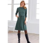 Jerseykleid HEINE "Jersey-Kleid", Damen, Gr. 34, Normalgrößen, blau (schwarz, ozean, gemustert), Jersey, 65% Baumwolle, 30% Polyester, 5% Elasthan, bedruckt, gemustert, mehrfarbig, knielang, Kleider J