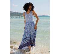 Jerseykleid HEINE "Jersey-Kleid", Damen, Gr. 34, Normalgrößen, bleu, salbei, bedruckt, Jersey, 95% Viskose, 5% Elasthan, Paisley, bedruckt, geblümt, gemustert, mehrfarbig, lang, Rundhals, Kleider Jers