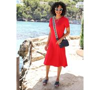 Jerseykleid HEINE "Jersey-Kleid", Damen, Gr. 34, Normalgrößen, rot, Jersey, 95% Viskose, 5% Elasthan, unifarben, knielang, Rundhals, Kleider Jerseykleid (38421807-34) rot