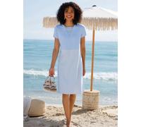 Jerseykleid HEINE "Jersey-Kleid", Damen, Gr. 36, Normalgrößen, blau (eisblau, ecru, gestreift), Jersey, 95% Baumwolle, 5% Elasthan, gemustert, mehrfarbig, kurz, Rundhals, Kleider Jerseykleid, Topselle
