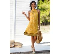 Jerseykleid HEINE "Jersey-Kleid", Damen, Gr. 40, Normalgrößen, ocker, beige, bedruckt, Jersey, 95% Polyester, 5% Elasthan, bedruckt, gemustert, mehrfarbig, lang, Rundhals, Kleider Jerseykleid (2943951