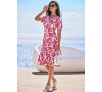 Jerseykleid HEINE "Jersey-Kleid", Damen, Gr. 44, Normalgrößen, pink (champagner, pink, bedruckt), Jersey, 95% Viskose, 5% Elasthan, bedruckt, geblümt, gemustert, mehrfarbig, knielang, Rundhals, Kleide