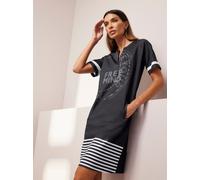Jerseykleid HEINE "Jersey-Kleid", Damen, Gr. 44, Normalgrößen, schwarz-weiß (schwarz, weiß, bedruckt), Jersey, 76% Polyester, 20% Viskose, 4% Elasthan, bedruckt, gemustert, mehrfarbig, kurz, Rundhals,