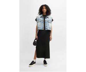 Jerseykleid HUGO "Nalle", Damen, Gr. L, N-Gr, schwarz (schwarz 001), Jersey, Obermaterial: 100% Baumwolle, unifarben, relaxed fit wadenlang, Rundhals, weit Umschlagbund, Kleider Jerseykleid, Oversized