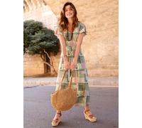 Jerseykleid INSPIRATIONEN "Jersey-Kleid", Damen, Gr. 20, Kurzgrößen, altrosa, oliv, bedruckt, Jersey, 95% Viskose, 5% Elasthan, bedruckt, gemustert, mehrfarbig, wadenlang, V-Ausschnitt, Kleider Jersey