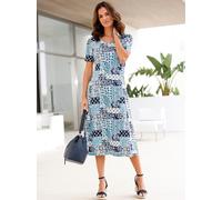 Jerseykleid INSPIRATIONEN "Jersey-Kleid", Damen, Gr. 21, Kurzgrößen, blau (marine, ozean, bedruckt), Jersey, 95% Viskose, 5% Elasthan, bedruckt, gemustert, mehrfarbig, knielang, eckiger Ausschnitt, Kl