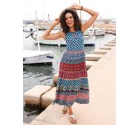 Jerseykleid INSPIRATIONEN "Jersey-Kleid", Damen, Gr. 38, Normalgrößen, bunt (jeansblau, kirsche, bedruckt), Jersey, 95% Viskose, 5% Elasthan, gemustert, mehrfarbig, lang, Rundhals, Kleider Jerseykleid