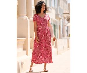 Jerseykleid INSPIRATIONEN "Jersey-Kleid", Damen, Gr. 42, Normalgrößen, rot (erdbeere, champagner, bedruckt), Jersey, 95% Viskose, 5% Elasthan, bedruckt, geblümt, gemustert, mehrfarbig, wadenlang, V-Au