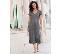 Jerseykleid INSPIRATIONEN "Jersey-Kleid", Damen, Gr. 44, Normalgrößen, schwarz-weiß (schwarz, weiß, bedruckt), Jersey, 95% Viskose, 5% Elasthan, bedruckt, geblümt, gemustert, mehrfarbig, wadenlang, V-