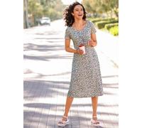 Jerseykleid INSPIRATIONEN "Jersey-Kleid", Damen, Gr. 48, Normalgrößen, grau (anthrazit, bedruckt), Jersey, 95% Viskose, 5% Elasthan, bedruckt, geblümt, gemustert, mehrfarbig, knielang, Rundhals, Kleid