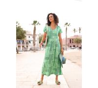 Jerseykleid INSPIRATIONEN "Jersey-Kleid", Damen, Gr. 48, Normalgrößen, grün (apfel, champagner, bedruckt), Jersey, 95% Viskose, 5% Elasthan, bedruckt, geblümt, gemustert, mehrfarbig, wadenlang, V-Auss