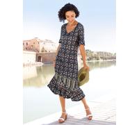 Jerseykleid INSPIRATIONEN "Jersey-Kleid", Damen, Gr. 48, Normalgrößen, marine, eucalyptus, bedruckt, Jersey, 100% Viskose, gemustert, mehrfarbig, knielang, V-Ausschnitt, Kleider Jerseykleid (68542733-